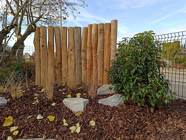 Abgeschliggene Baumstämme als Trennwand